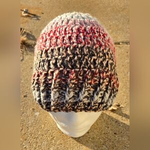 Handmade Multicolor Knit Beanie Red, Gray, Black